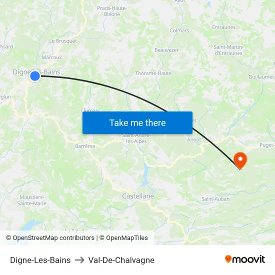 Digne-Les-Bains to Val-De-Chalvagne map