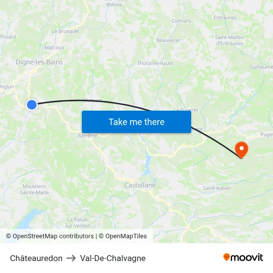 Châteauredon to Val-De-Chalvagne map