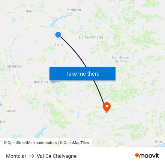 Montclar to Val-De-Chalvagne map