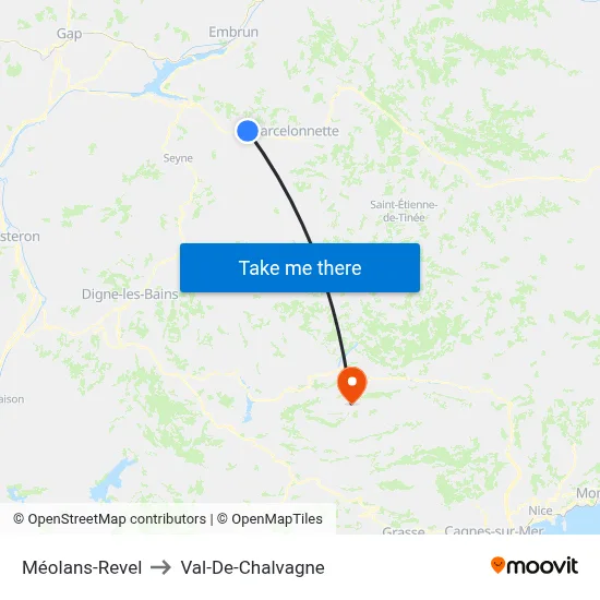 Méolans-Revel to Val-De-Chalvagne map