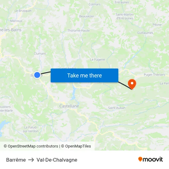 Barrême to Val-De-Chalvagne map