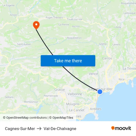 Cagnes-Sur-Mer to Val-De-Chalvagne map