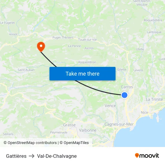 Gattières to Val-De-Chalvagne map