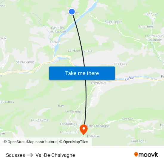 Sausses to Val-De-Chalvagne map