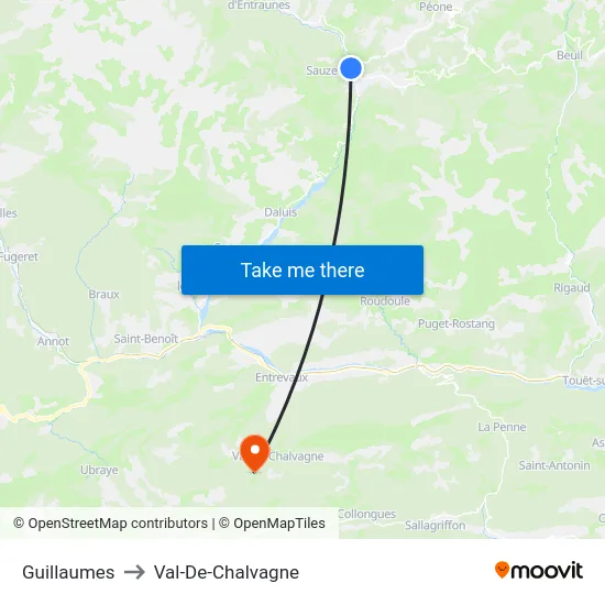 Guillaumes to Val-De-Chalvagne map