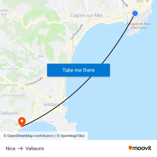 Nice to Vallauris map