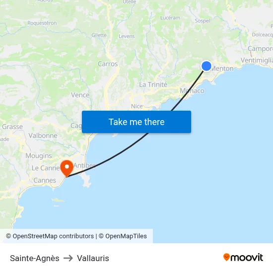 Sainte-Agnès to Vallauris map