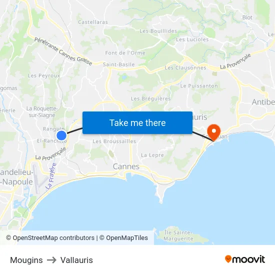 Mougins to Vallauris map