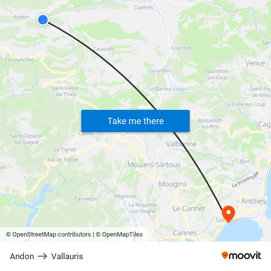 Andon to Vallauris map