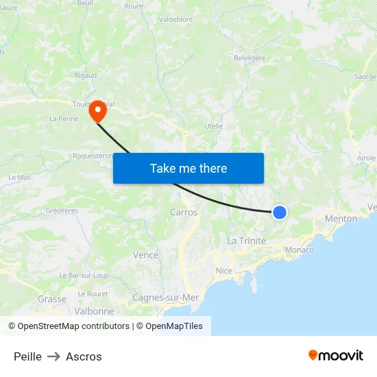 Peille to Ascros map