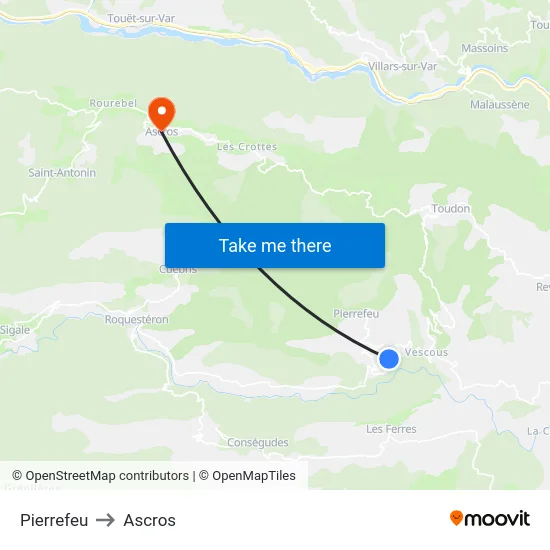 Pierrefeu to Ascros map