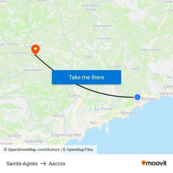 Sainte-Agnès to Ascros map