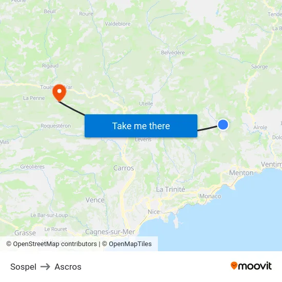 Sospel to Ascros map