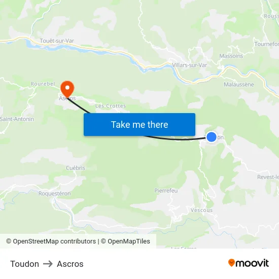 Toudon to Ascros map