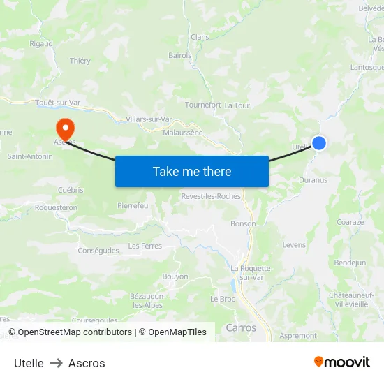 Utelle to Ascros map