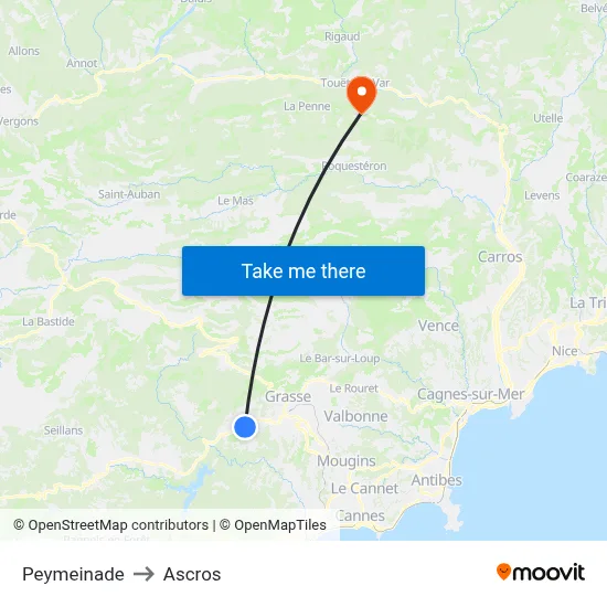 Peymeinade to Ascros map