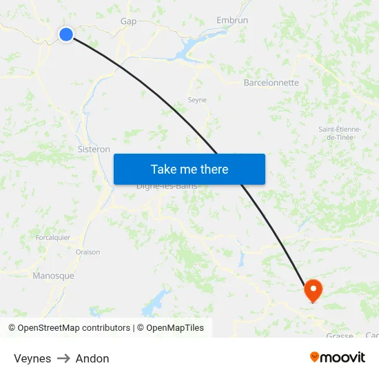 Veynes to Andon map
