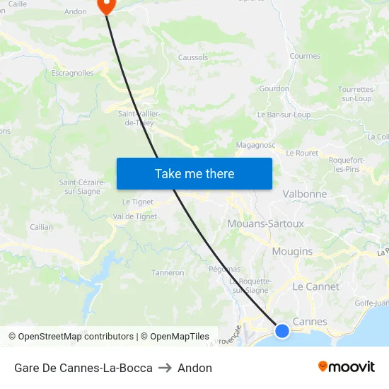 Gare De Cannes-La-Bocca to Andon map