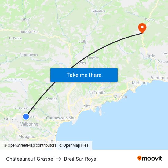 Châteauneuf-Grasse to Breil-Sur-Roya map