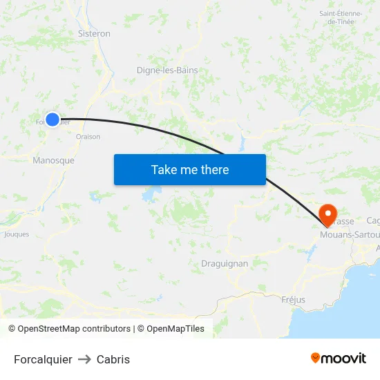 Forcalquier to Cabris map