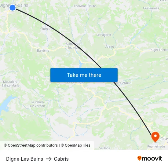 Digne-Les-Bains to Cabris map