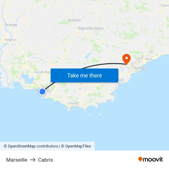 Marseille to Cabris map