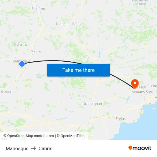 Manosque to Cabris map