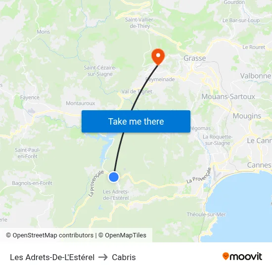 Les Adrets-De-L'Estérel to Cabris map