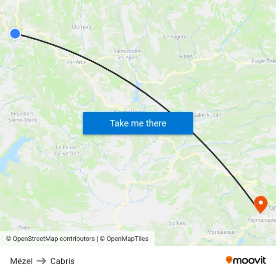 Mézel to Cabris map