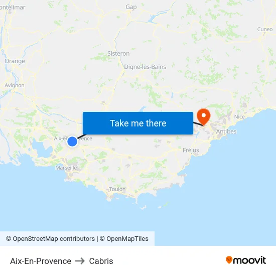 Aix-En-Provence to Cabris map