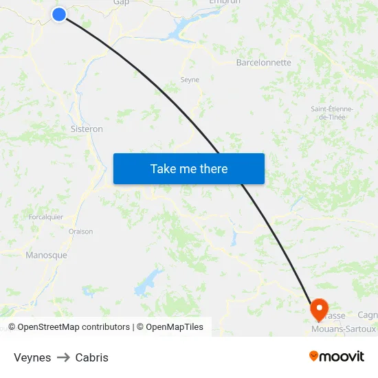 Veynes to Cabris map