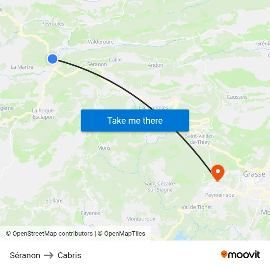 Séranon to Cabris map