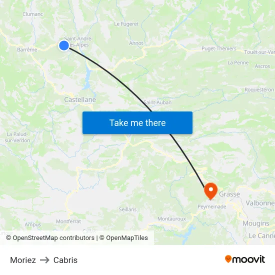 Moriez to Cabris map