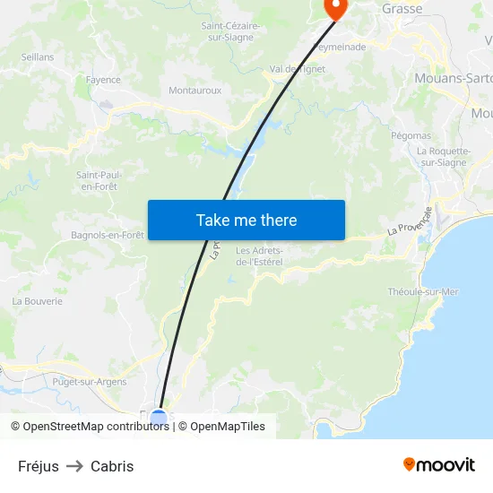 Fréjus to Cabris map