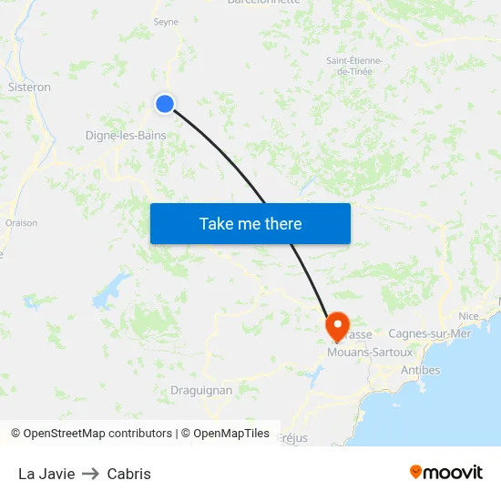 La Javie to Cabris map