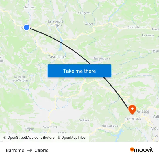 Barrême to Cabris map