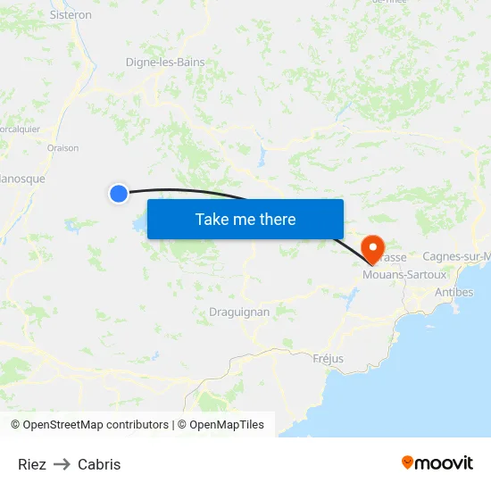Riez to Cabris map