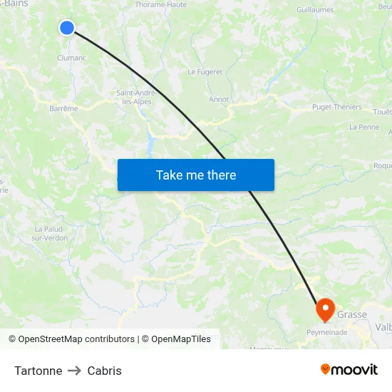 Tartonne to Cabris map