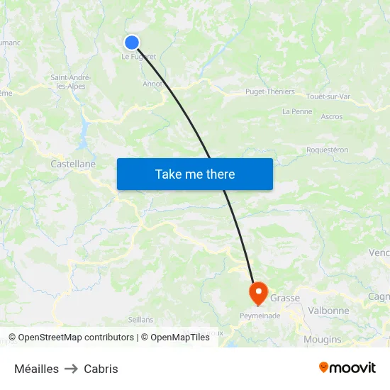 Méailles to Cabris map