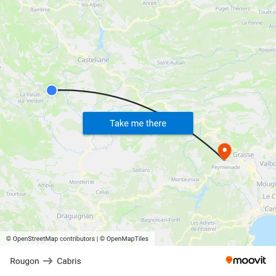 Rougon to Cabris map