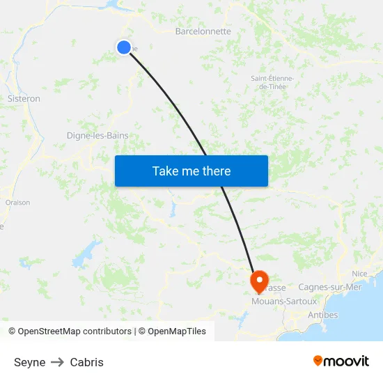 Seyne to Cabris map