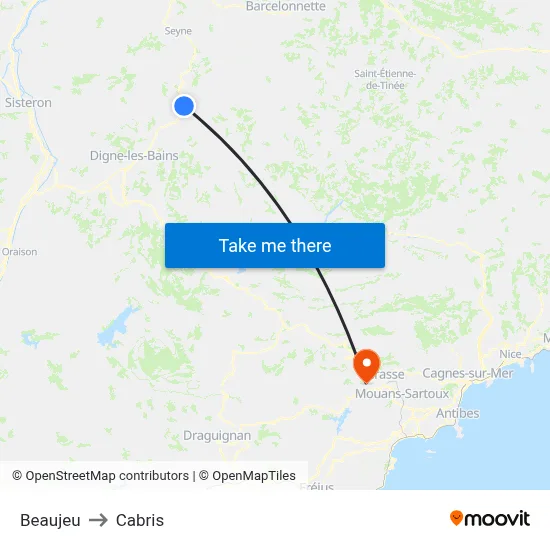 Beaujeu to Cabris map