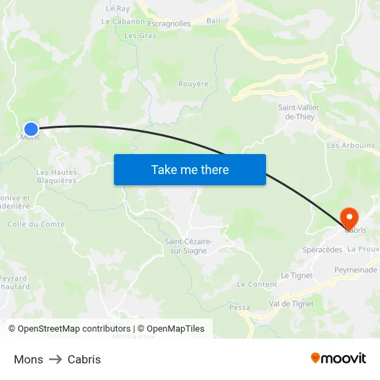 Mons to Cabris map
