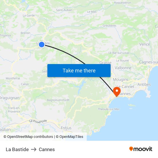La Bastide to Cannes map