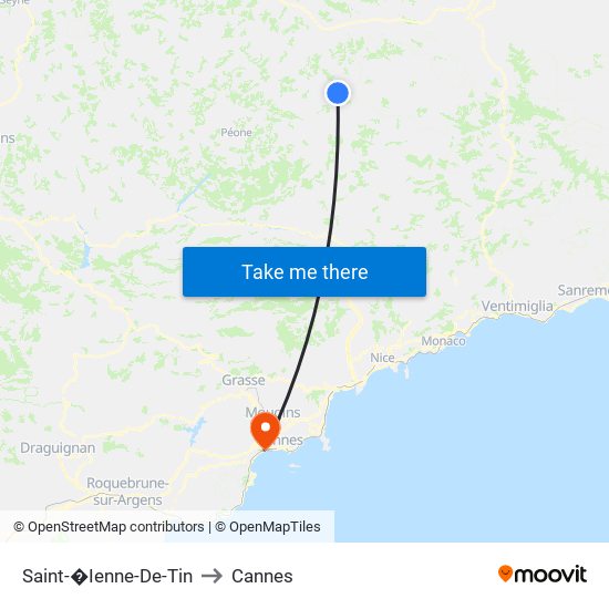 Saint-�Ienne-De-Tin to Cannes map