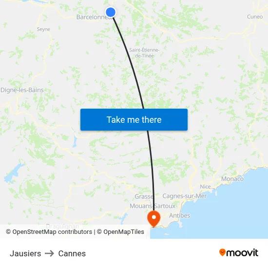 Jausiers to Cannes map
