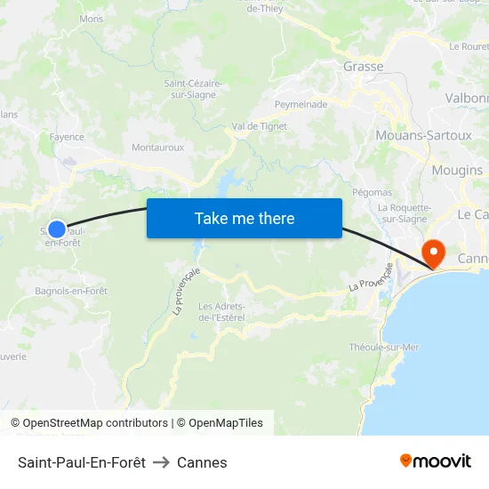 Saint-Paul-En-Forêt to Cannes map