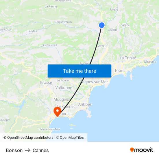 Bonson to Cannes map