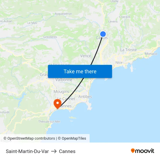 Saint-Martin-Du-Var to Cannes map