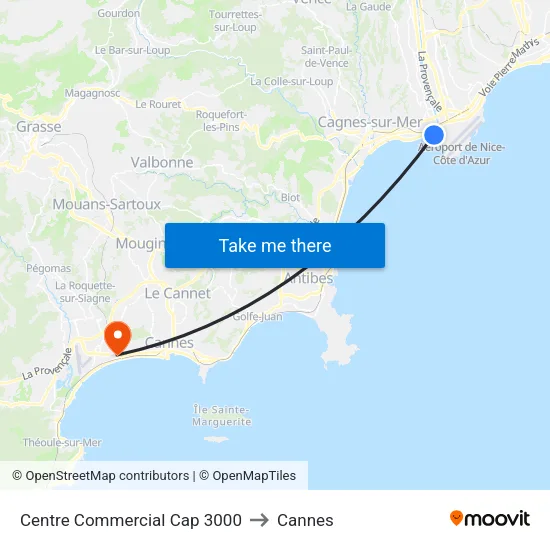 Centre Commercial Cap 3000 to Cannes map